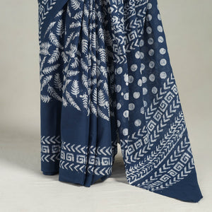 Blue - Cotton Hand Batik Print Saree 08