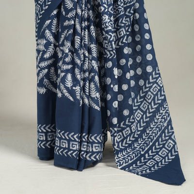 Blue - Cotton Hand Batik Print Saree 08