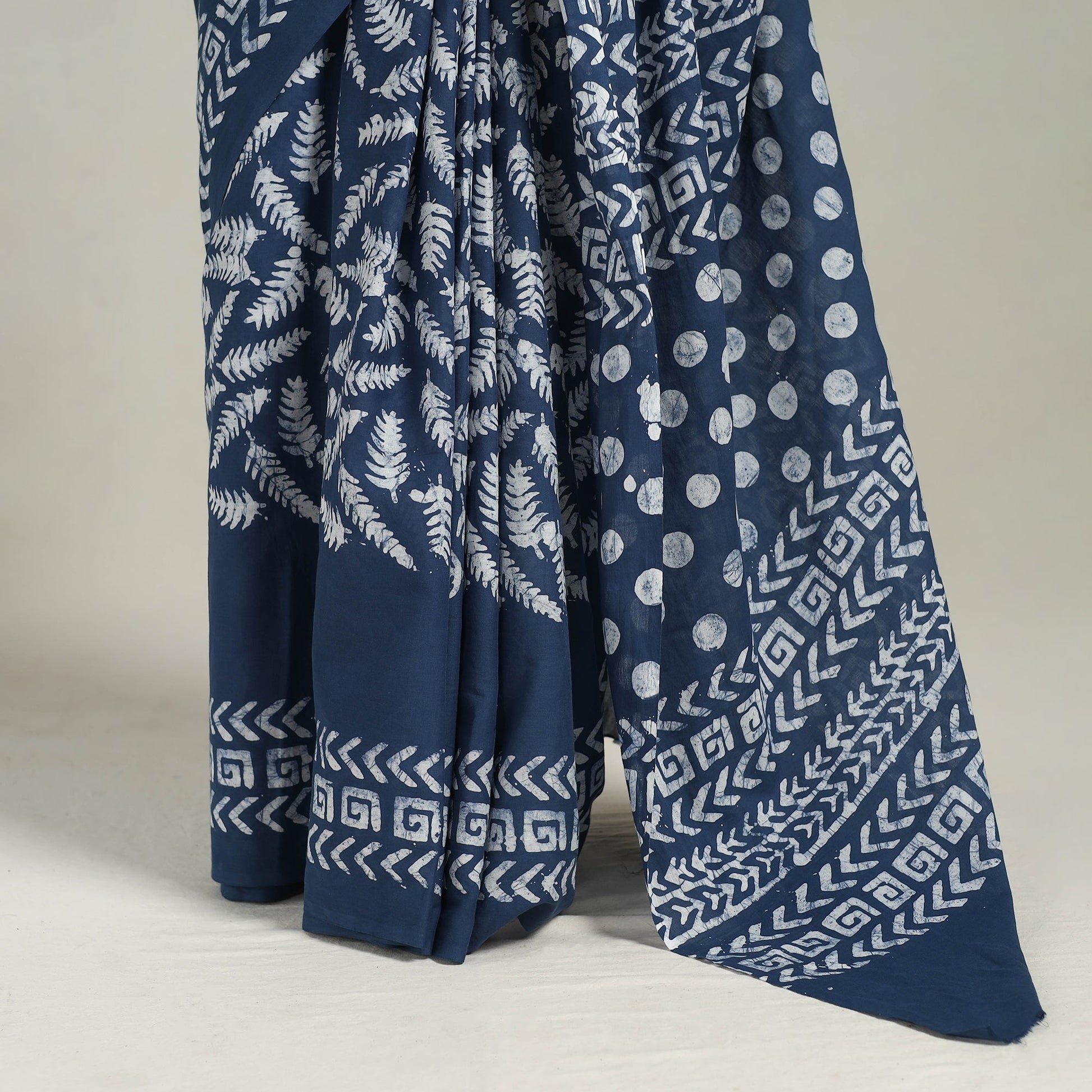 Blue - Cotton Hand Batik Print Saree 08