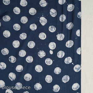 Blue - Cotton Hand Batik Print Saree 08