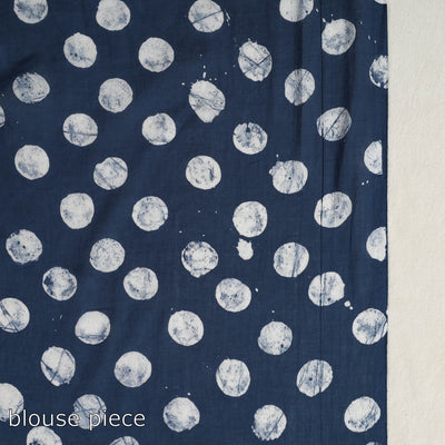 Blue - Cotton Hand Batik Print Saree 08