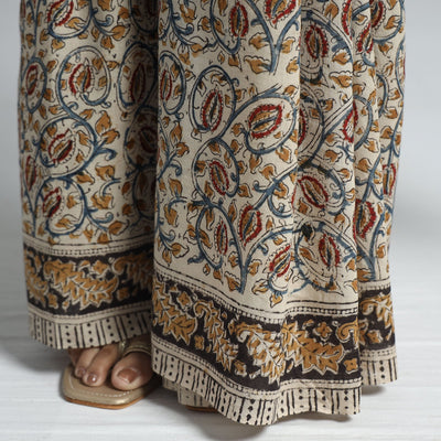 Beige - Pedana Block Print Cotton Kalamkari Saree