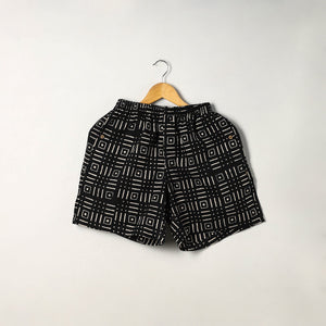 Black - Block Print Cotton Unisex Sanganeri Shorts/Boxer 06