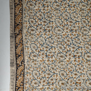 Beige - Pedana Block Print Cotton Kalamkari Saree