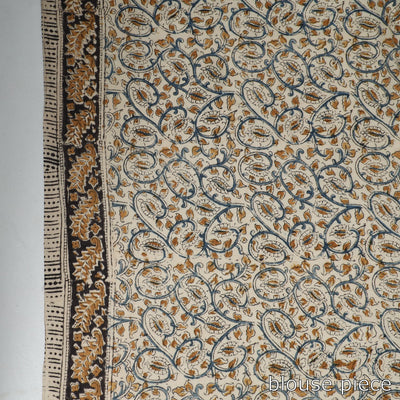 Beige - Pedana Block Print Cotton Kalamkari Saree