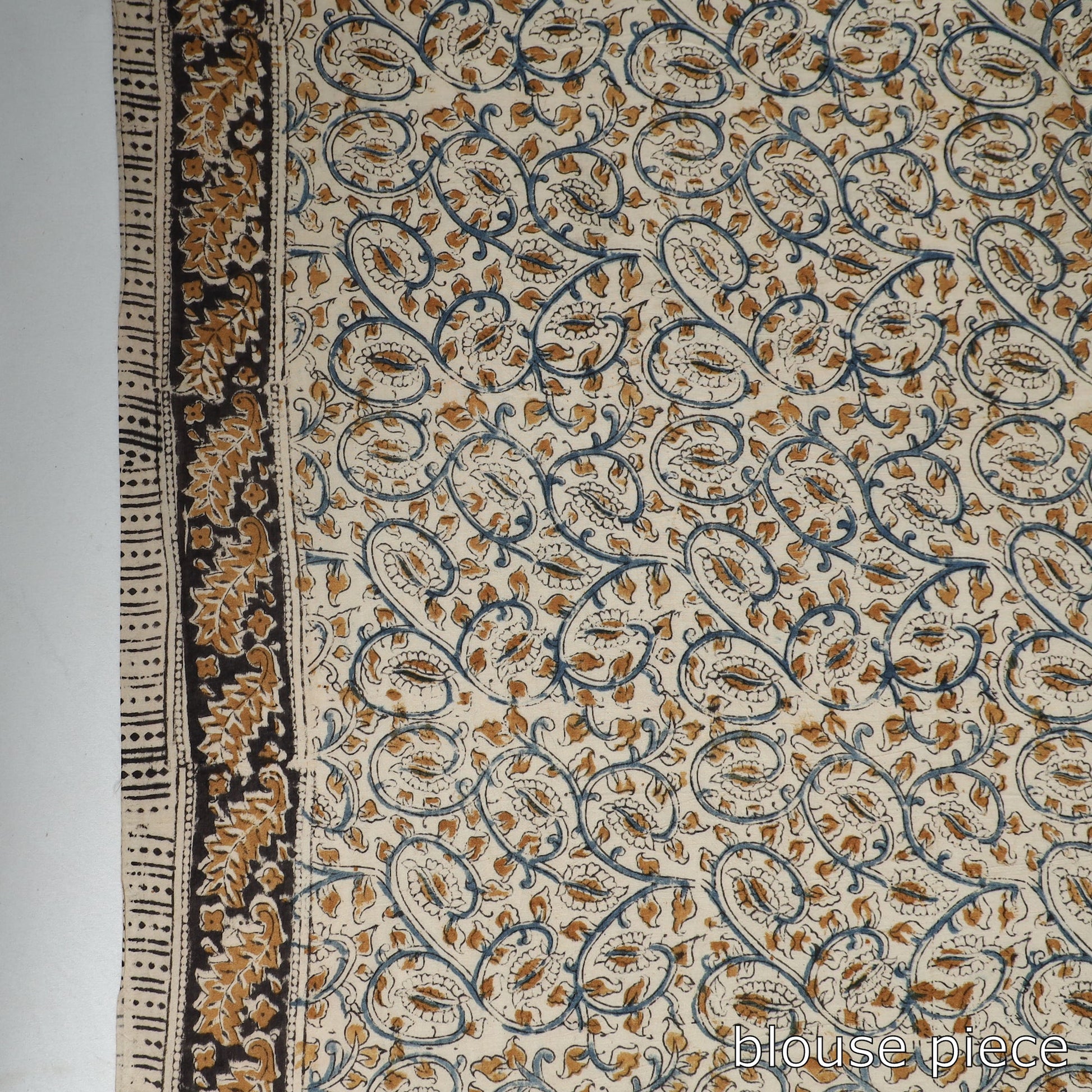 Beige - Pedana Block Print Cotton Kalamkari Saree