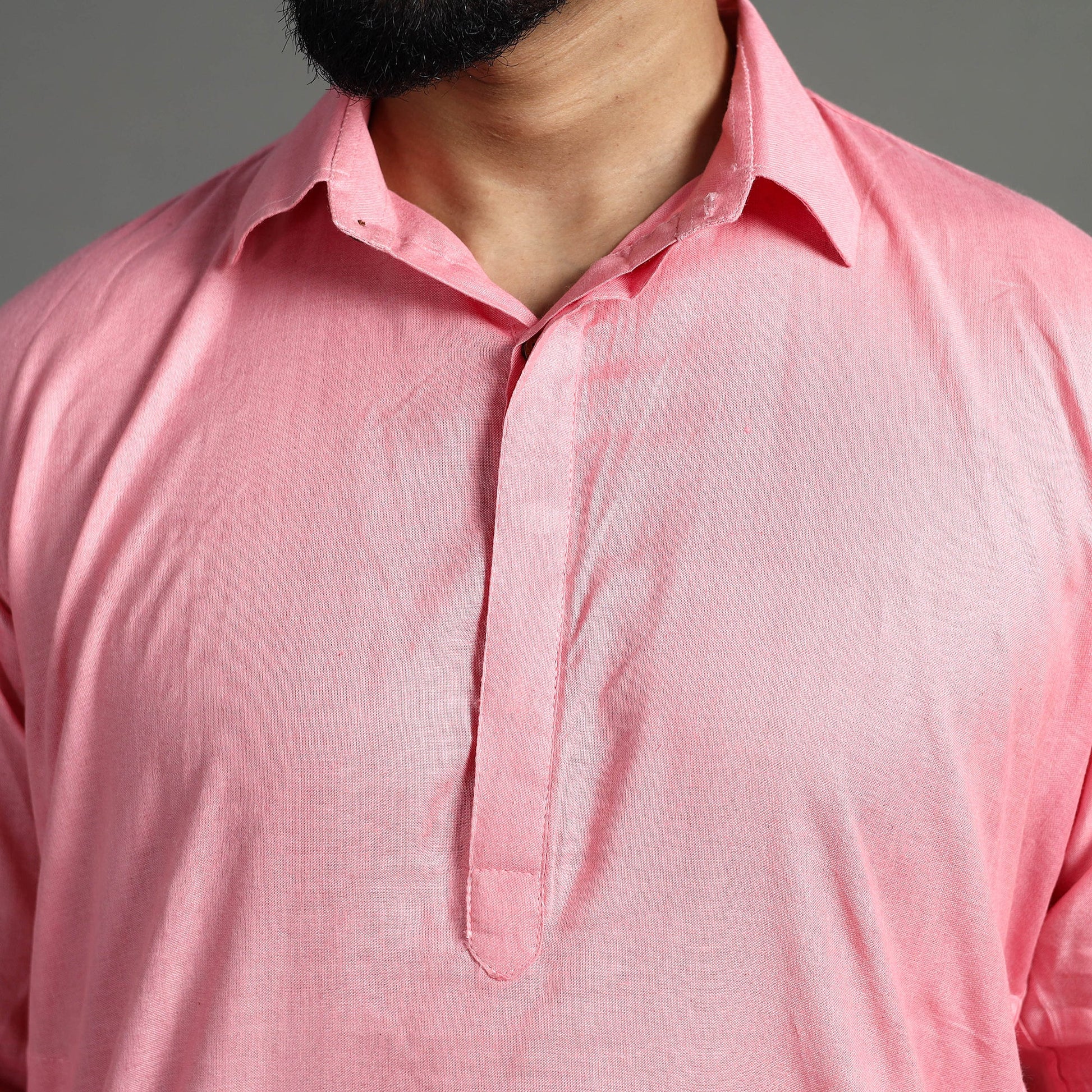 Baby Pink - Linen Viscose Plain Men Long Pathani Kurta