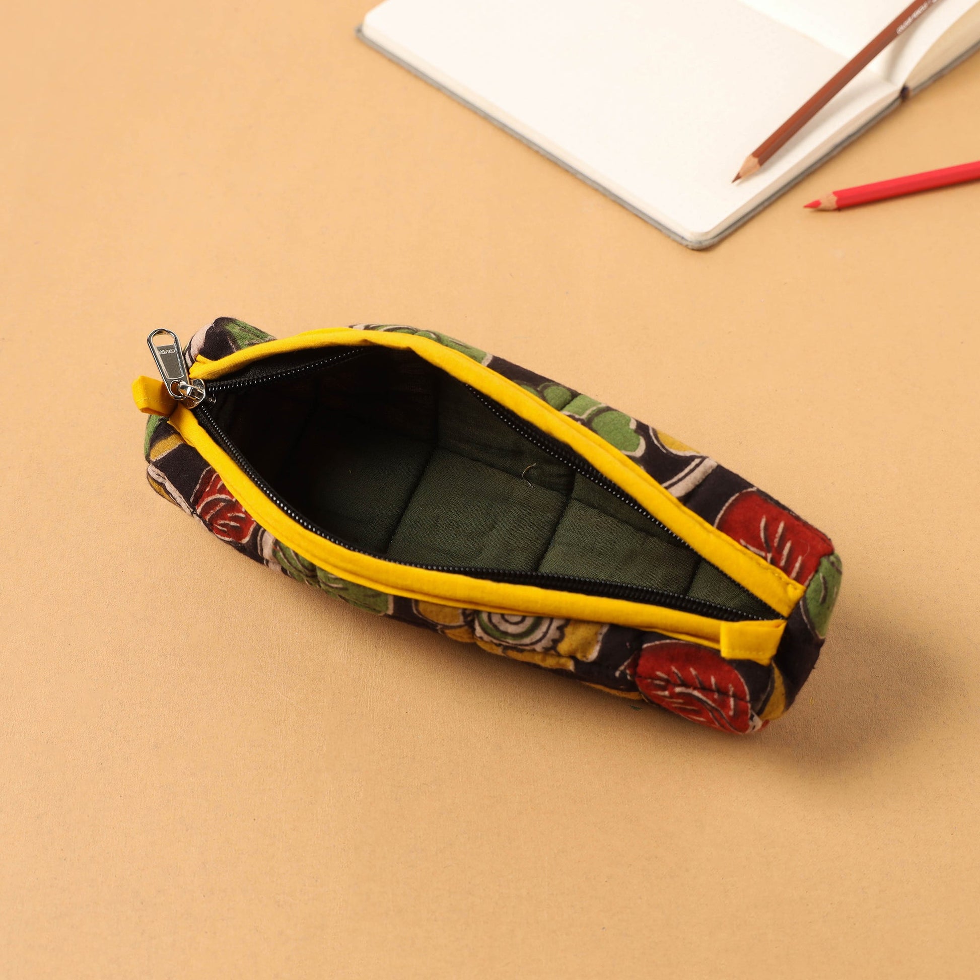 Black - Handcrafted Quilted Cotton Pencil Pouch 05