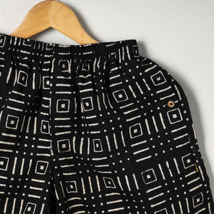 Black - Block Print Cotton Unisex Sanganeri Shorts/Boxer 06