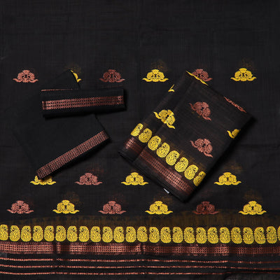 Black - Assam Handloom Tussar Mekhela Chador with Blouse Piece 14