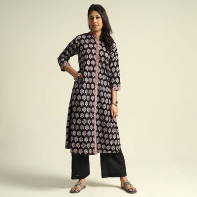 Black - Bagh Block Printed Cotton Kurta with Palazzo Set
