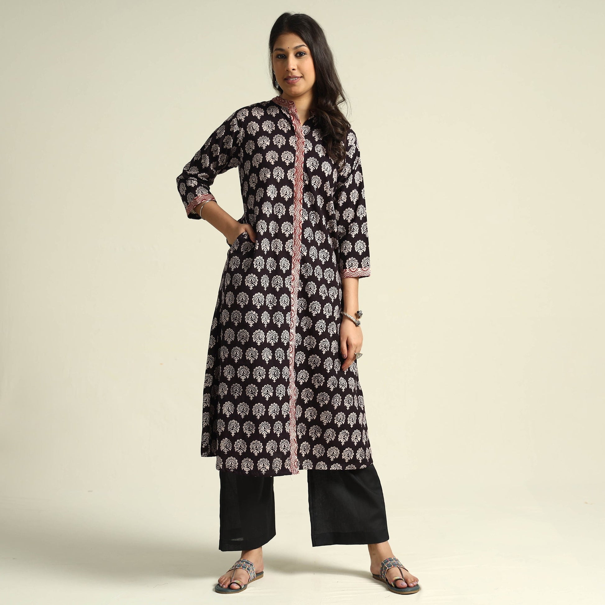 Black - Bagh Block Printed Cotton Kurta with Palazzo Set