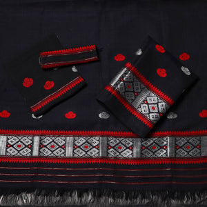Black - Assam Handloom Tussar Mekhela Chador with Blouse Piece 12
