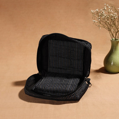 Black - Handmade 4 Pockets Cotton Jewellery Bag 04