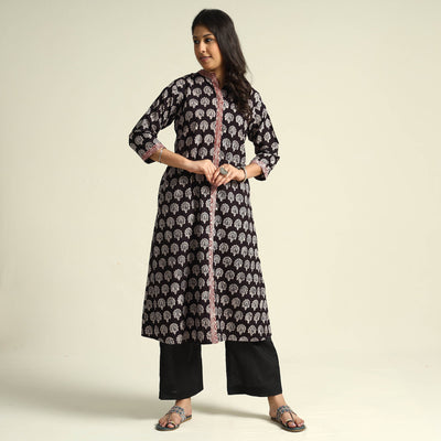 Black - Bagh Block Printed Cotton Kurta with Palazzo Set