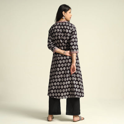 Black - Bagh Block Printed Cotton Kurta with Palazzo Set