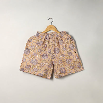Beige - Block Print Cotton Unisex Sanganeri Shorts/Boxer 04