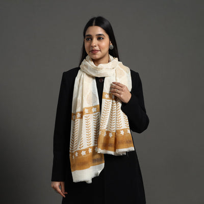 Brown - Pure Wool Block Print Sanganeri Stole 57