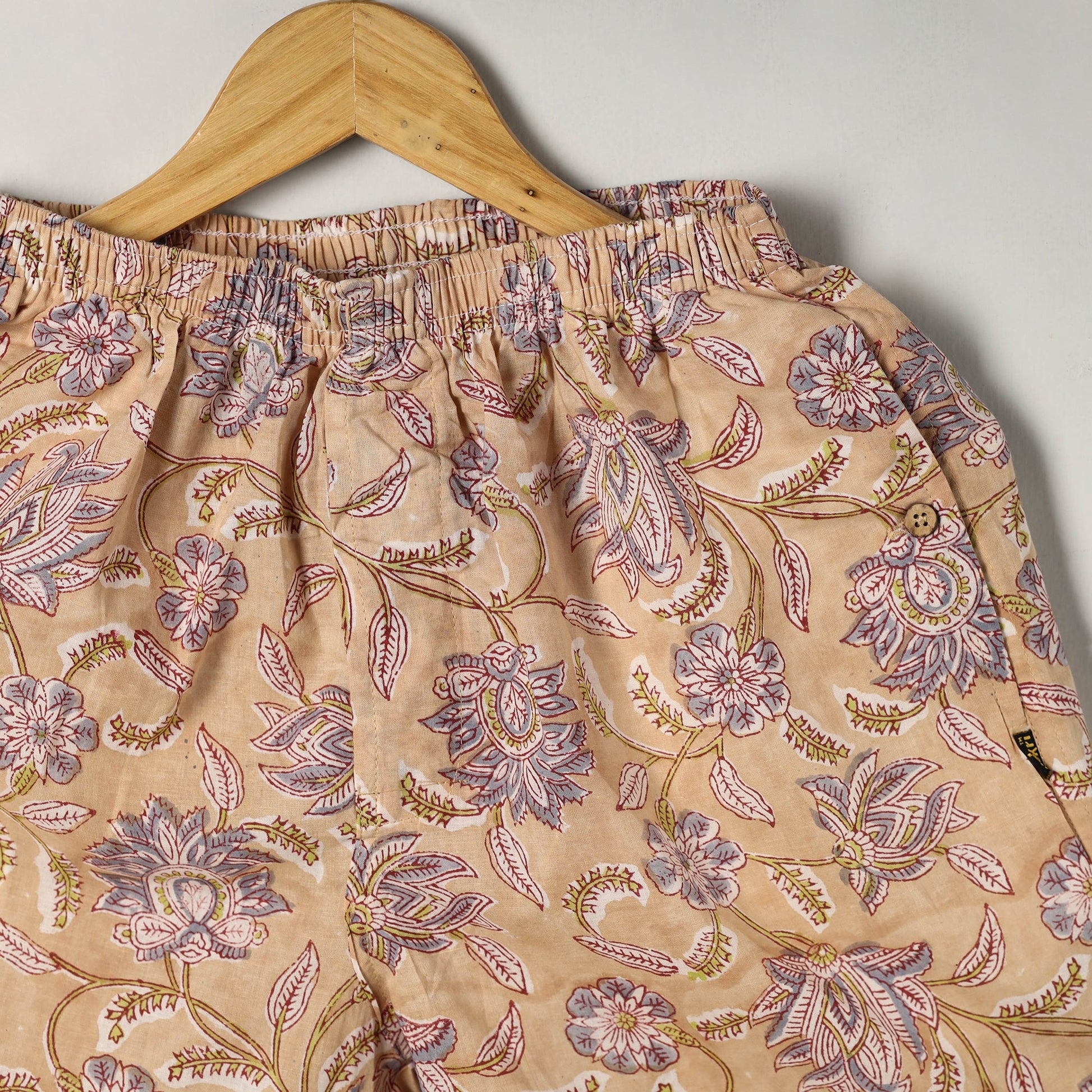 Beige - Block Print Cotton Unisex Sanganeri Shorts/Boxer 04