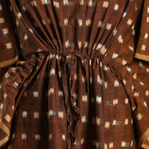 Brown - Ikat Weave Cotton Kaftan with Tie-Up Waist (Short)