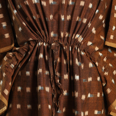 Brown - Ikat Weave Cotton Kaftan with Tie-Up Waist (Short)
