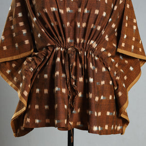 Brown - Ikat Weave Cotton Kaftan with Tie-Up Waist (Short)
