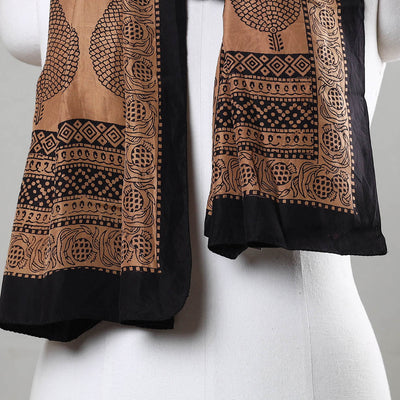 Brown - Bagh Hand Block Printed Mulberry Silk Stole