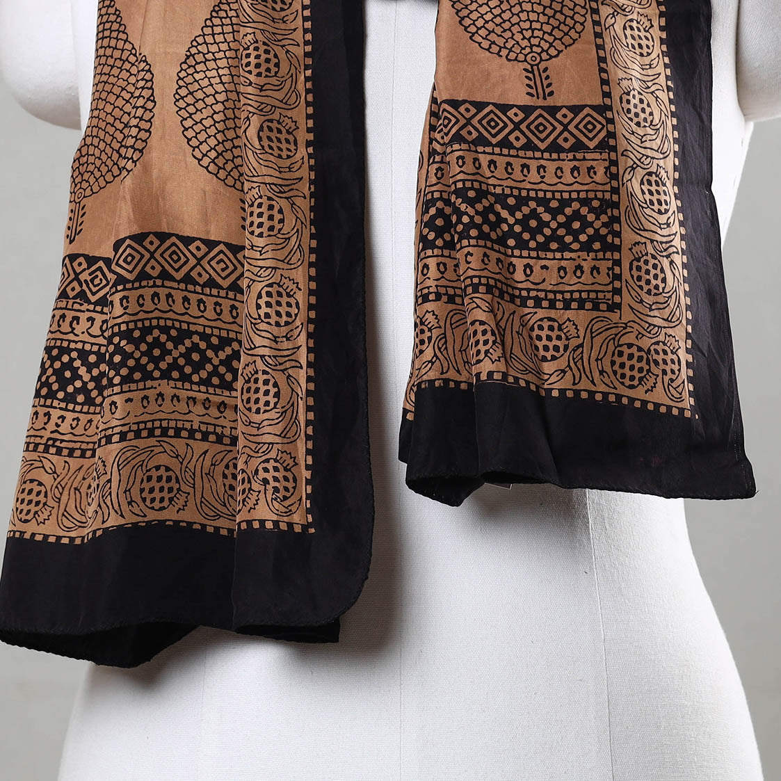 Brown - Bagh Hand Block Printed Mulberry Silk Stole