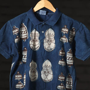 Blue - Bindaas Block Art Printed Polo Collar T-shirt in Cotton