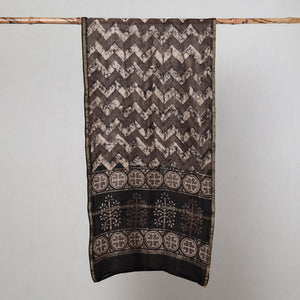 Black - Pipad Block Printed Chanderi Silk Handloom Stole