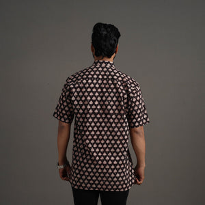 Black - Bagru Block Printed Cotton Men Half Sleeve Shirt 08