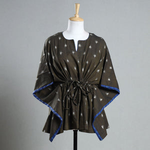 Brown - Ikat Weave Cotton Kaftan with Tie-Up Waist (Short)