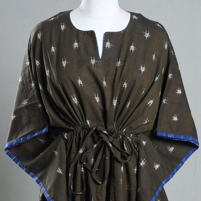 Brown - Ikat Weave Cotton Kaftan with Tie-Up Waist (Short)
