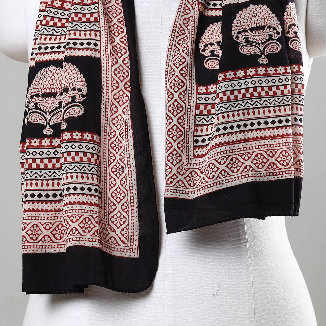 Black - Bagh Hand Block Printed Cotton Stole