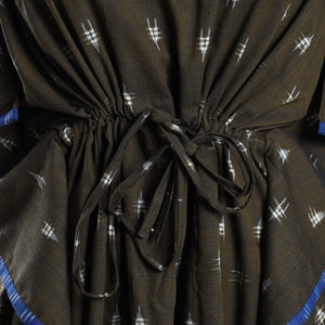 Brown - Ikat Weave Cotton Kaftan with Tie-Up Waist (Short)