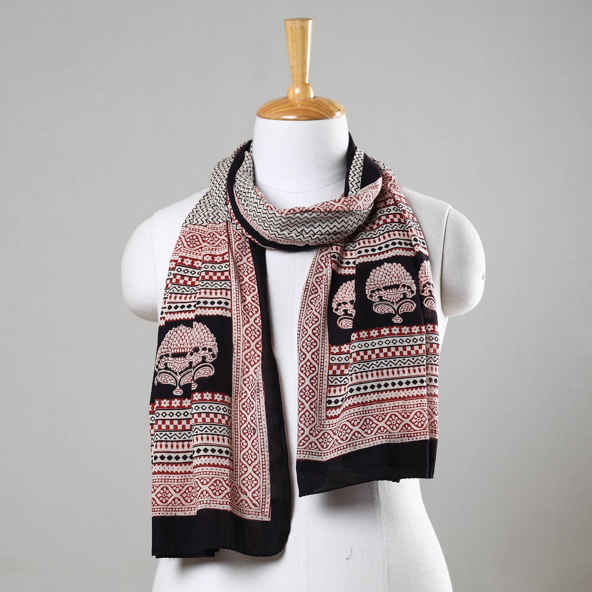 Black - Bagh Hand Block Printed Cotton Stole