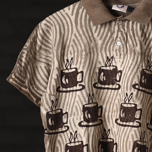 Brown - Bindaas Natural Dyed Art Block Print Unisex Polo Collar T-shirt in Cotton