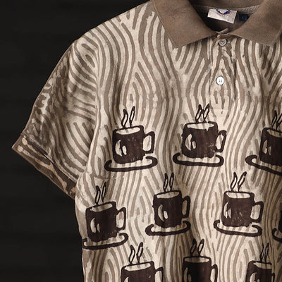 Brown - Bindaas Natural Dyed Art Block Print Unisex Polo Collar T-shirt in Cotton