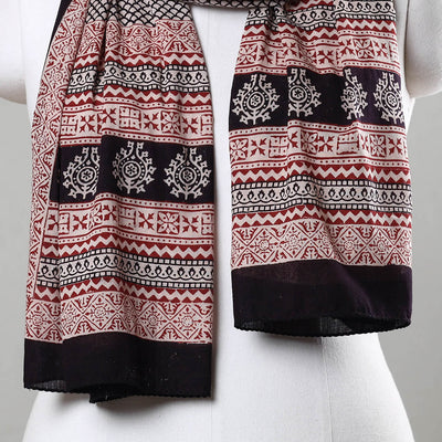 Black - Bagh Hand Block Printed Cotton Stole