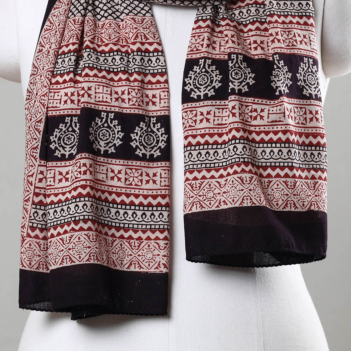 Black - Bagh Hand Block Printed Cotton Stole