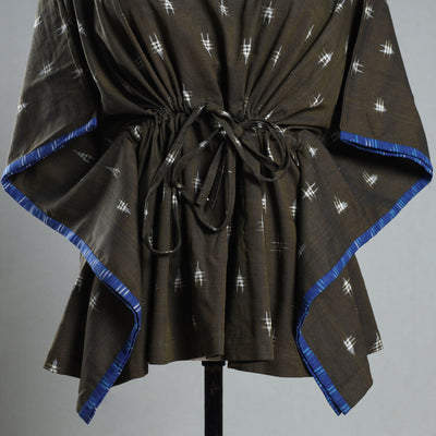Brown - Ikat Weave Cotton Kaftan with Tie-Up Waist (Short)
