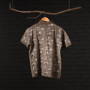 Brown - Bindaas Natural Dyed Art Block Print Polo Collar T-shirt in Cotton