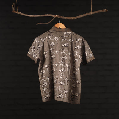 Brown - Bindaas Natural Dyed Art Block Print Polo Collar T-shirt in Cotton