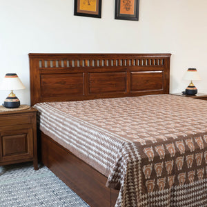 Brown - Block Art Print Cotton Double Bindaas Bed Sheet (110 x 93 in)