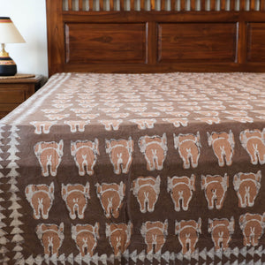 Brown - Block Art Print Cotton Double Bindaas Bed Sheet (110 x 93 in)