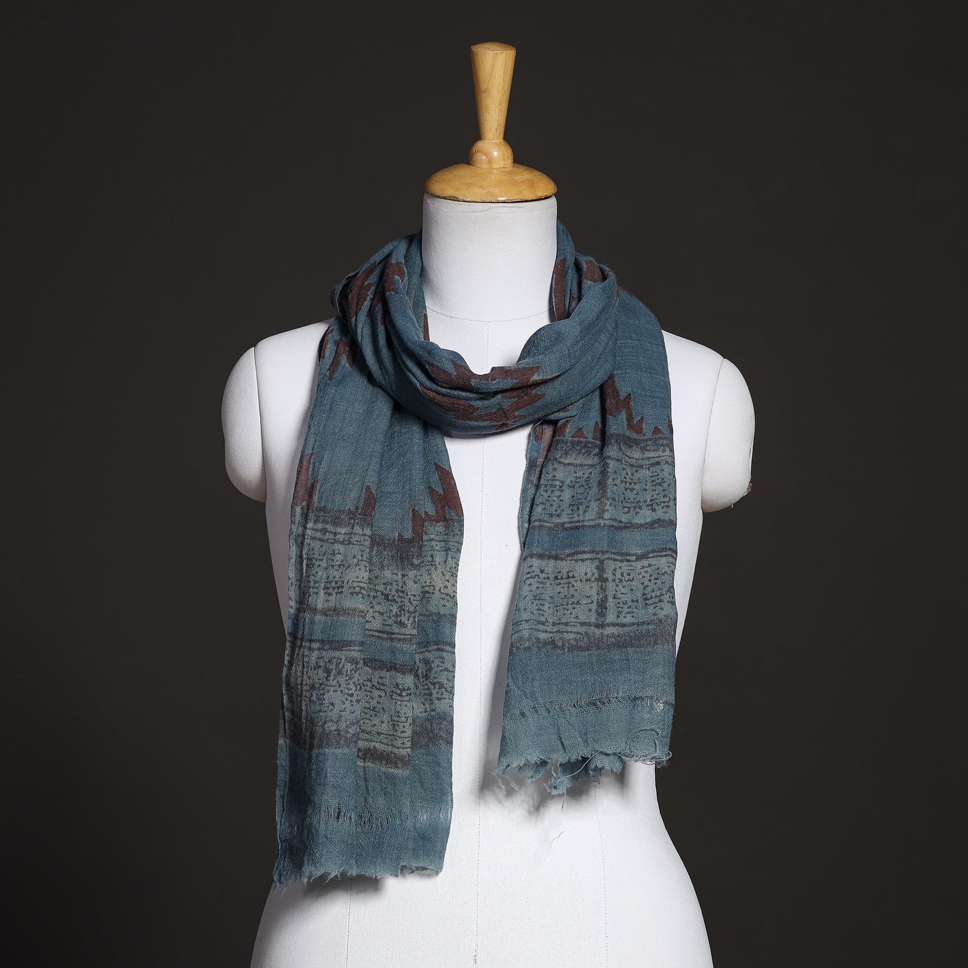 Blue - Akola Hand Block Printed Pure Woolen Stole