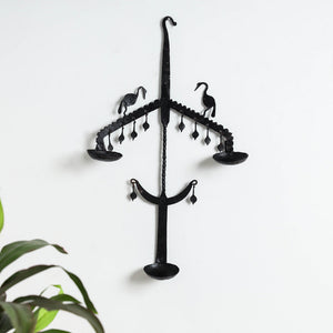 Bastar Tribal Wrought Iron 3 Diya / Candle Stand