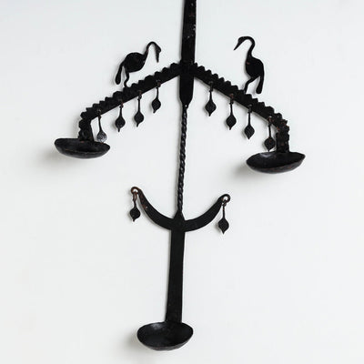 Bastar Tribal Wrought Iron 3 Diya / Candle Stand