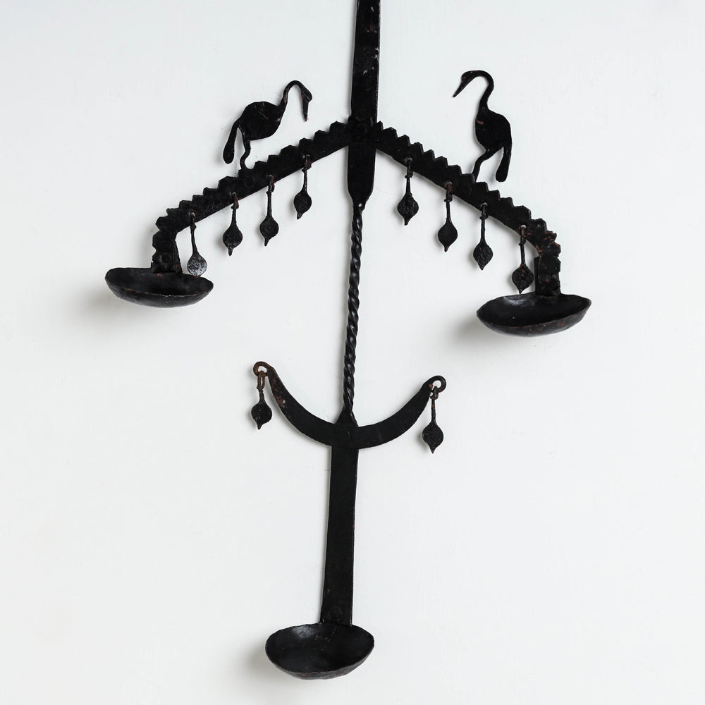 Bastar Tribal Wrought Iron 3 Diya / Candle Stand