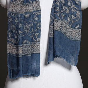 Blue - Akola Hand Block Printed Pure Woolen Stole